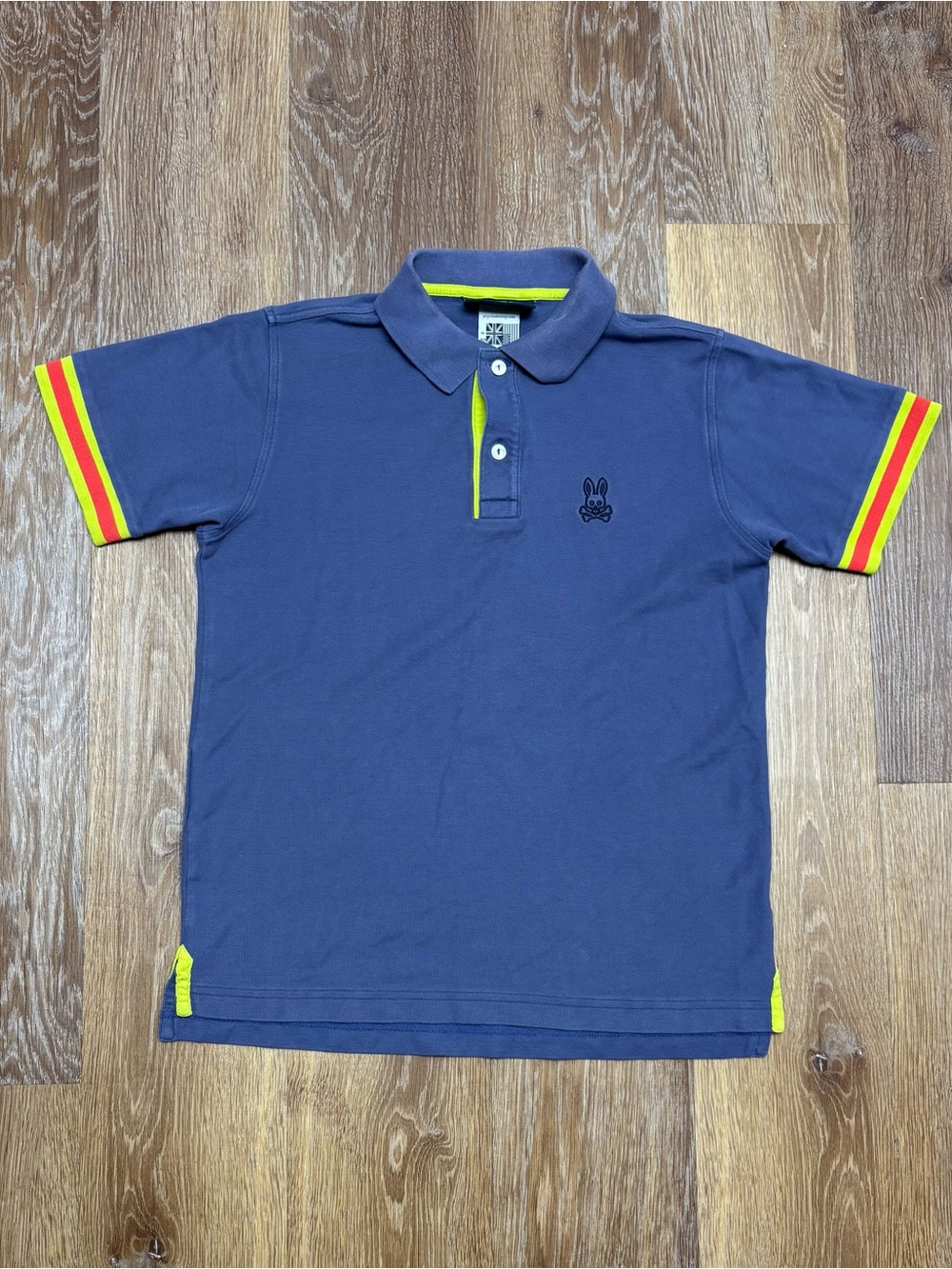 Psycho Bunny Navy Polo with Neon Yellow & Red Trim